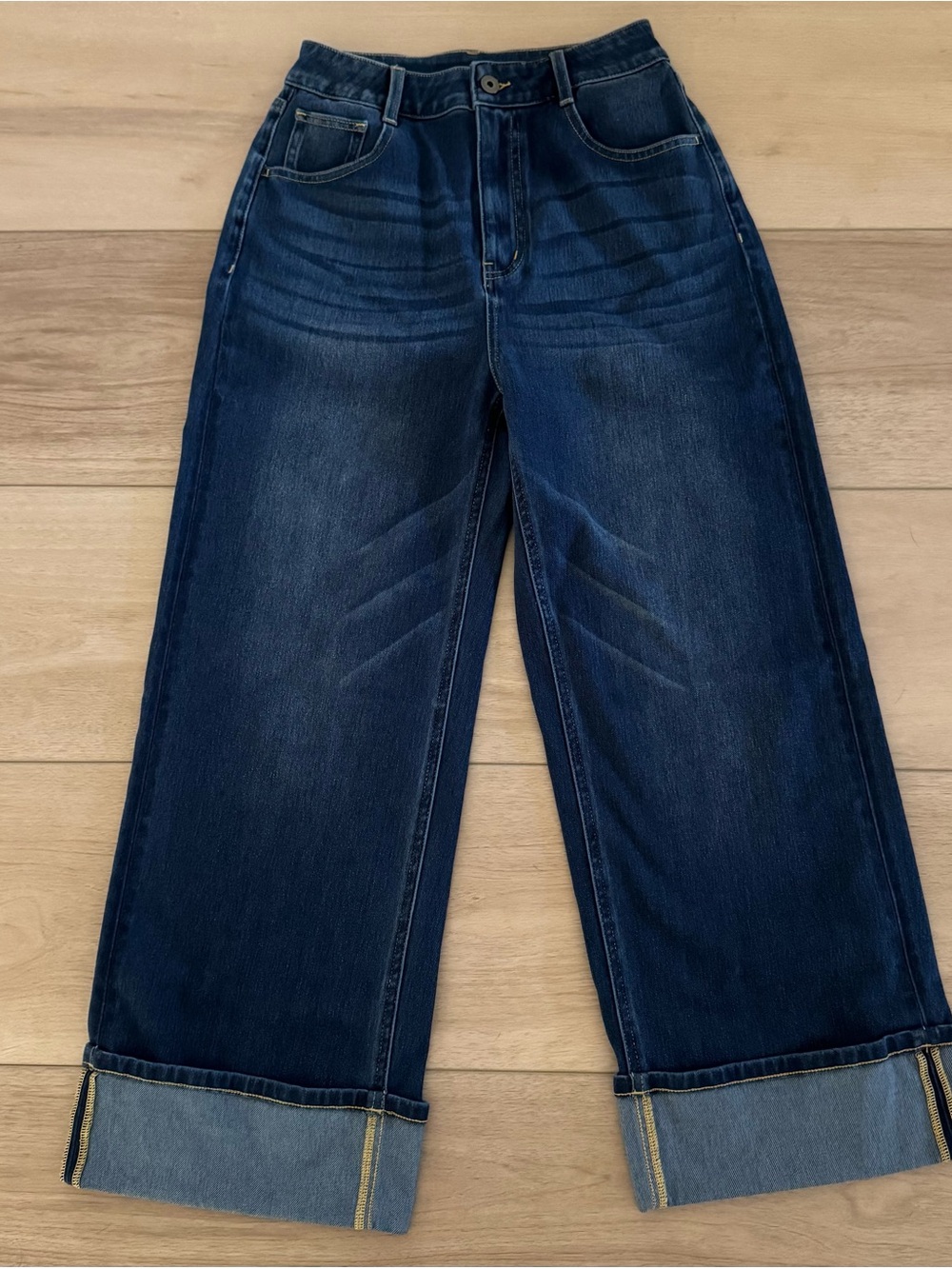 Halara Flex High Waisted Wide Leg Rolled Hem Cuffed Jeans Size S Pockets Cropped